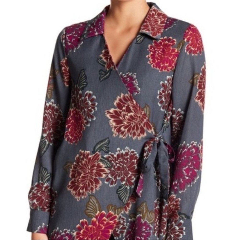 EMELIA Dark Floral Fairy Wrap Blouse Cottagecore Top Size Large